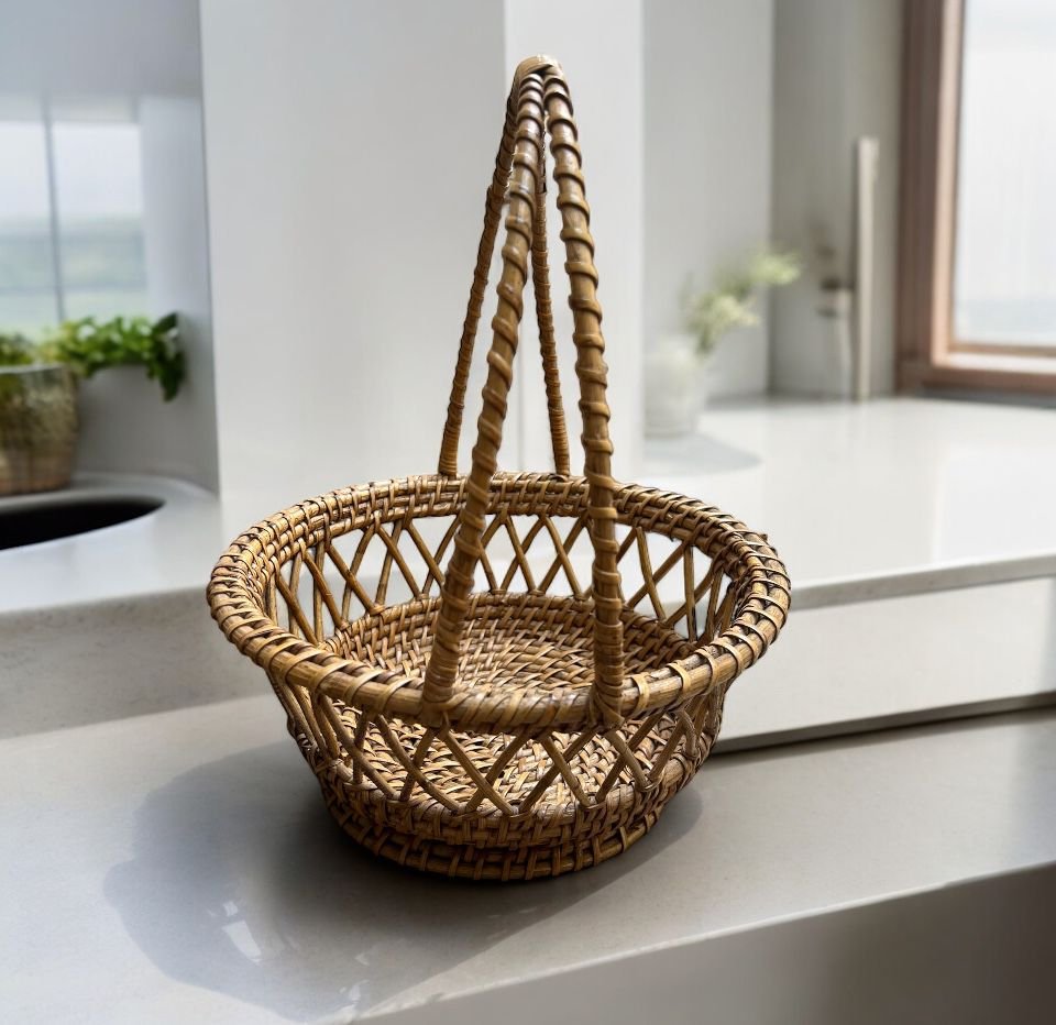 Bamboo Cane Storage Basket with Handle/ Wicker Gift Basket/ Tokari Pooja Basket/ Planter - Image 2