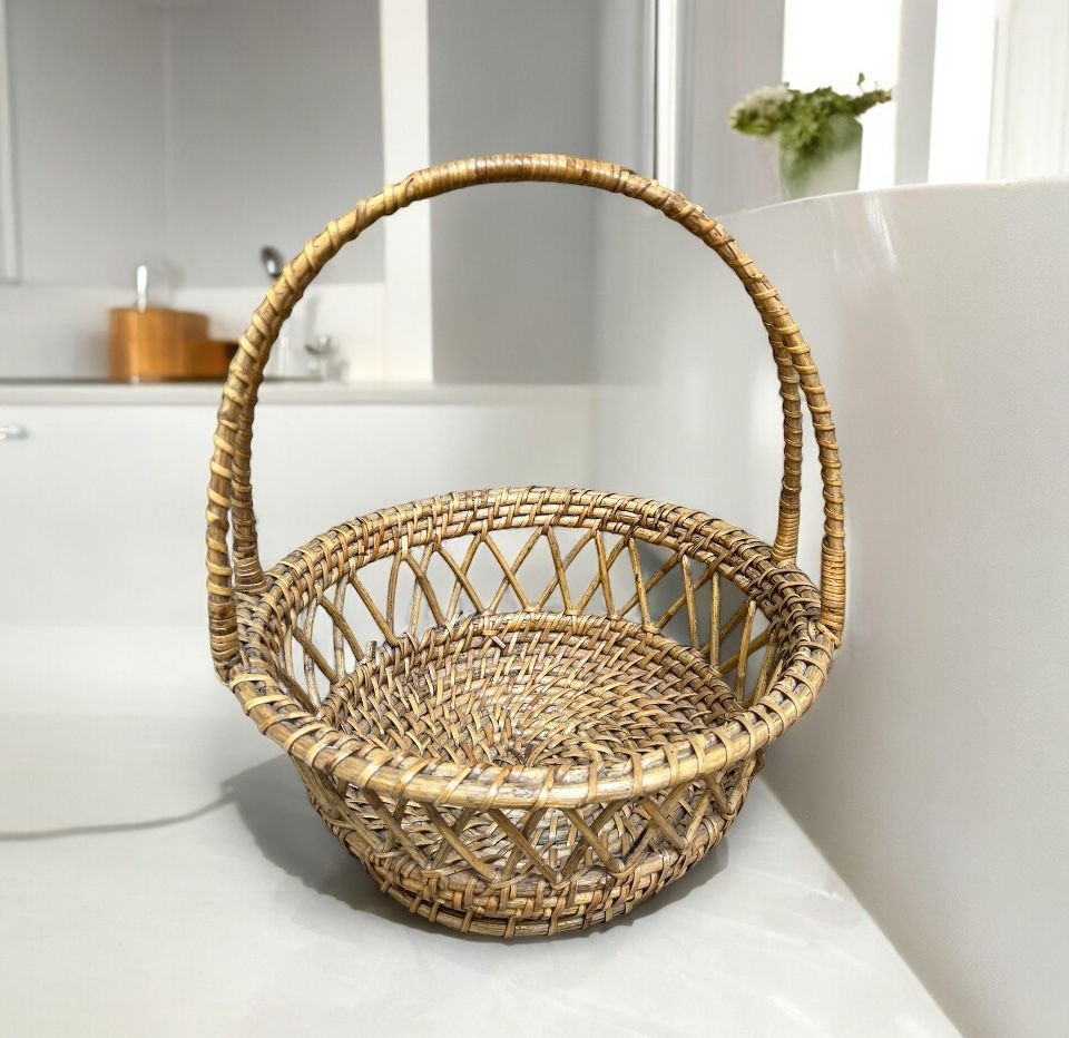 Bamboo Cane Storage Basket with Handle/ Wicker Gift Basket/ Tokari Pooja Basket/ Planter