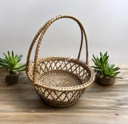 Bamboo Cane Storage Basket with Handle/ Wicker Gift Basket/ Tokari Pooja Basket/ Planter - Image 3