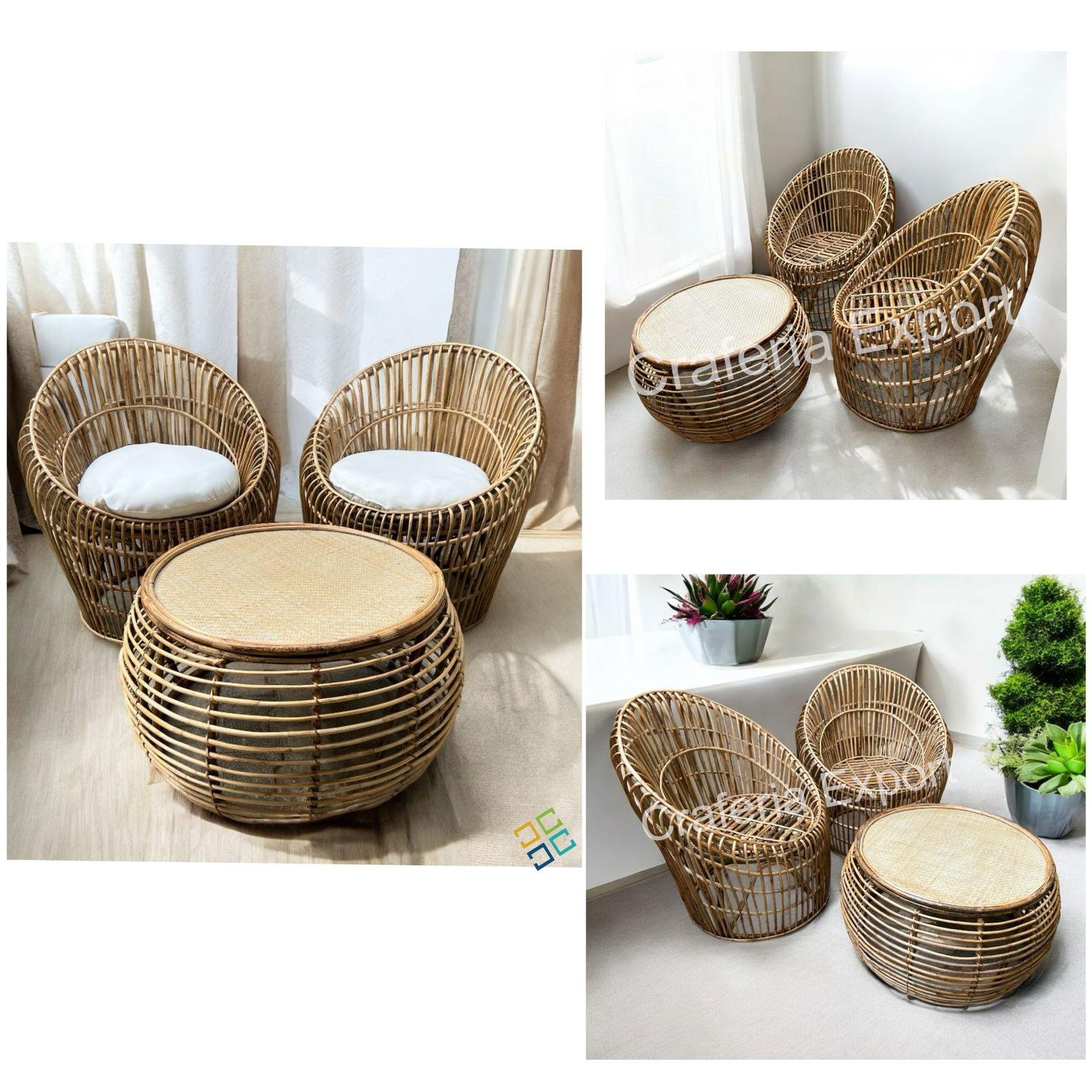 Bamboo Cane Chairs Table | Dinning Table Chair Set Furniture Set for Indoor/Outdoor - Image 4