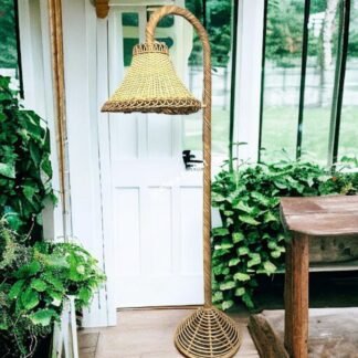 Handmade Rattan cane standing floor lamp shade for corner living room, studyroom, bar cafe hotel/restaurants