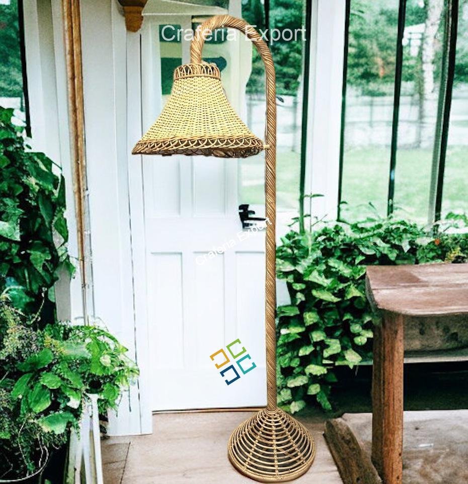 Handmade Rattan cane standing floor lamp shade for corner living room, studyroom, bar cafe hotel/restaurants