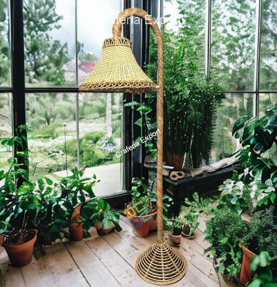 Handmade Rattan cane standing floor lamp shade for corner living room, studyroom, bar cafe hotel/restaurants - Image 5
