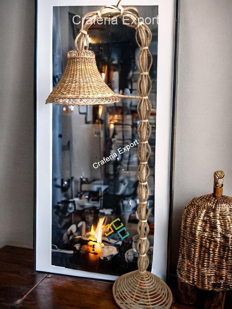 Curl design cane Rattan floor lamp shade for corner living room, office, cafe, study table, restaurants & bar