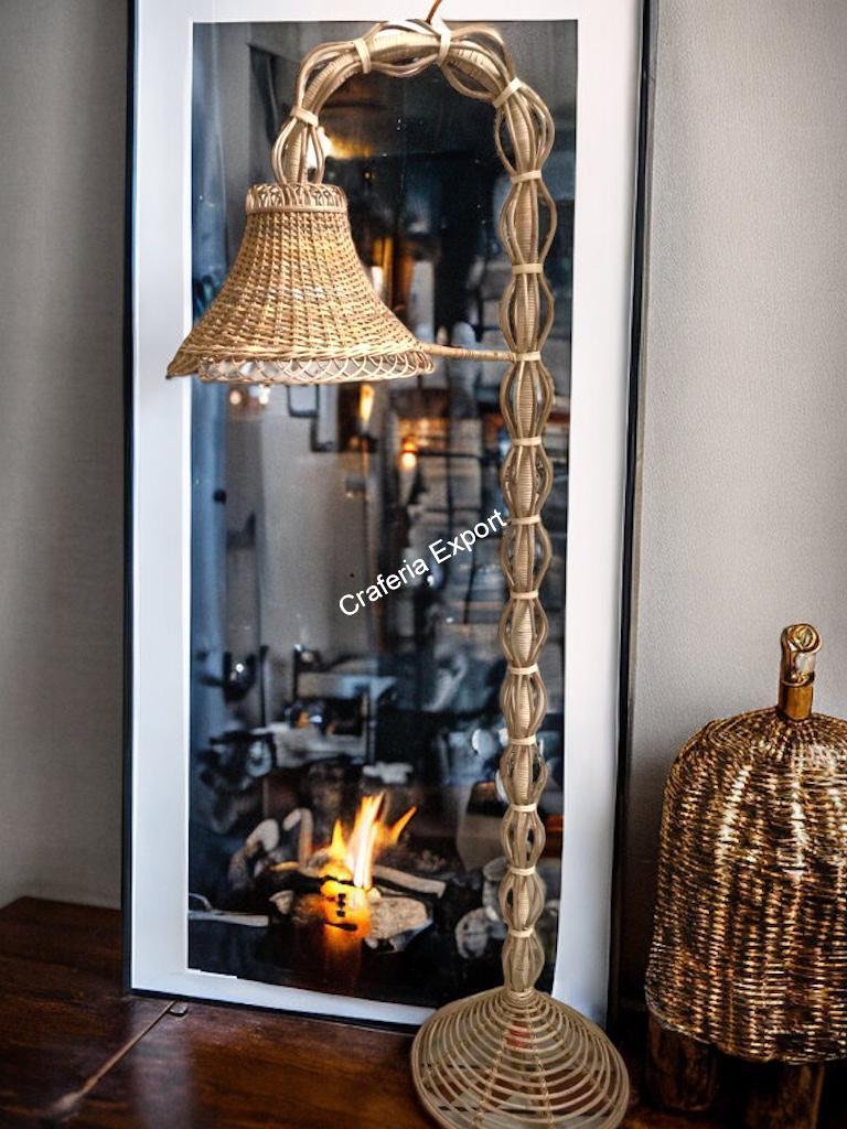 Curl design cane Rattan floor lamp shade for corner living room, office, cafe, study table, restaurants & bar