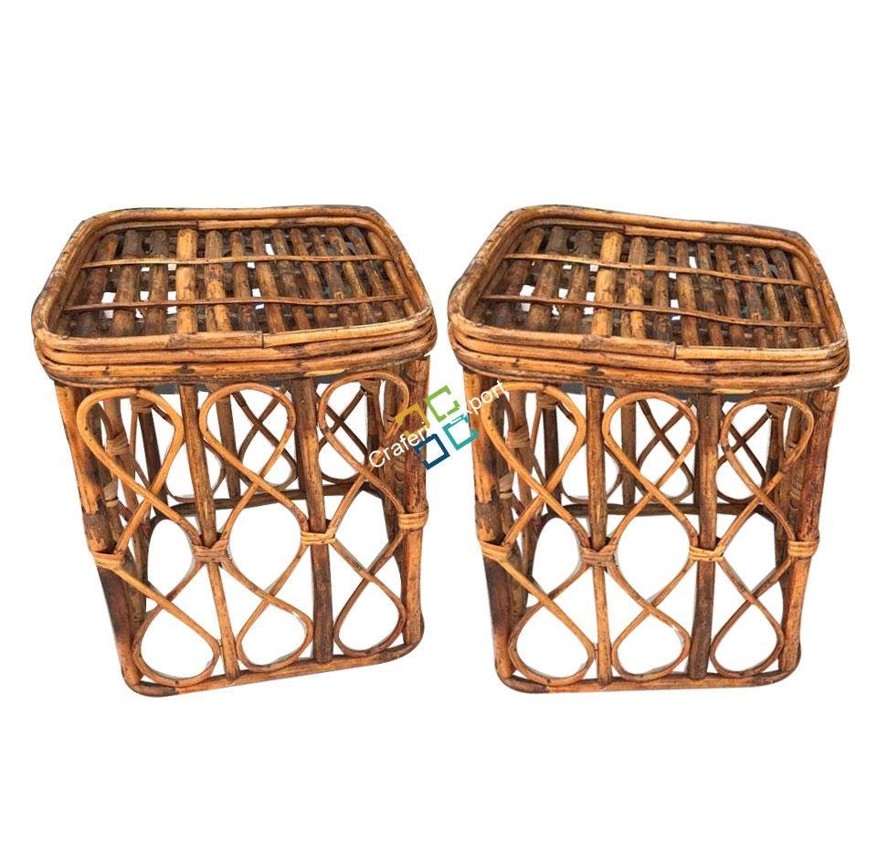 Handicraft Cane Square Stool For Living Room, Hotel, Restaurants etc(Set Of 2) - Image 2