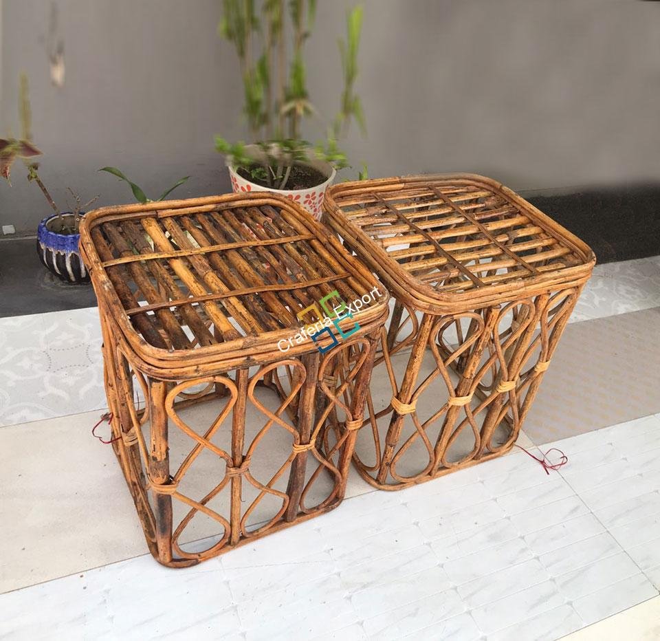 Handicraft Cane Square Stool For Living Room, Hotel, Restaurants etc(Set Of 2) - Image 4