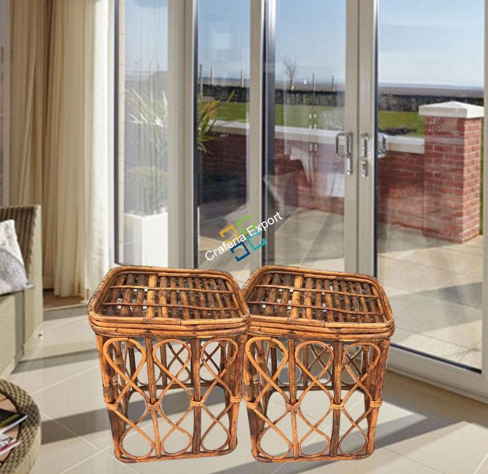 Handicraft Cane Square Stool For Living Room, Hotel, Restaurants etc(Set Of 2)