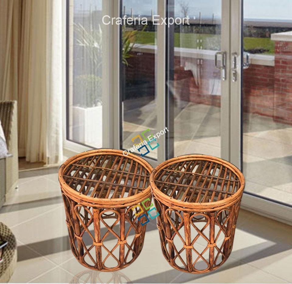 Antique Round Cane Stool For Living Room, Hotel, Restaurants etc(Set of 2)