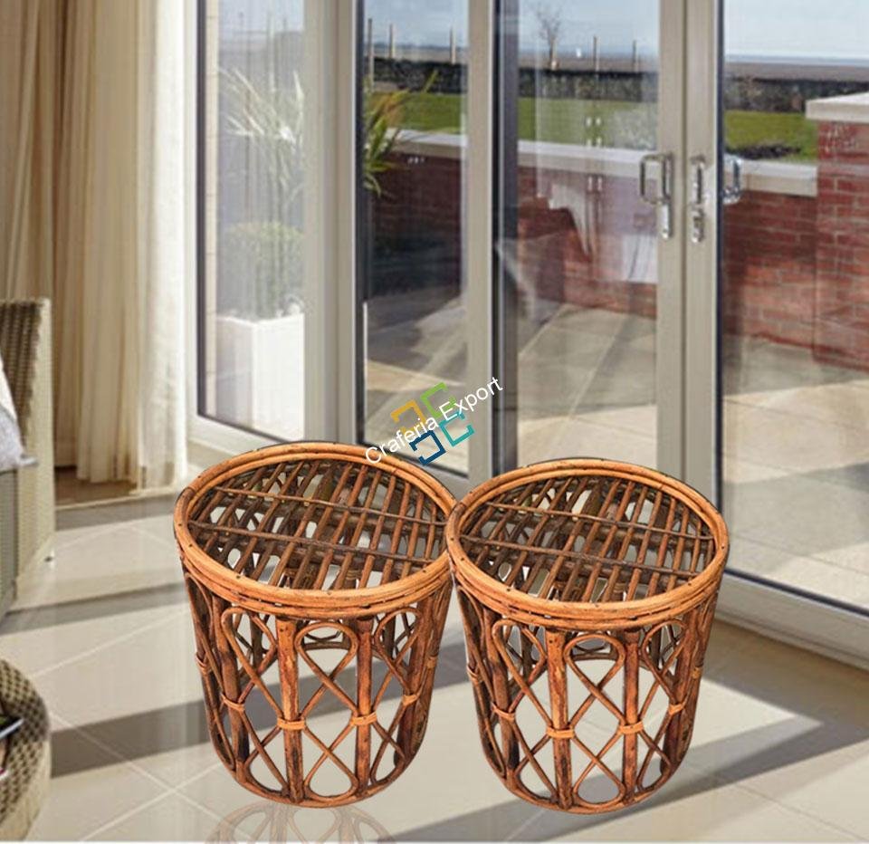 Antique Round Cane Stool For Living Room, Hotel, Restaurants etc(Set of 2)