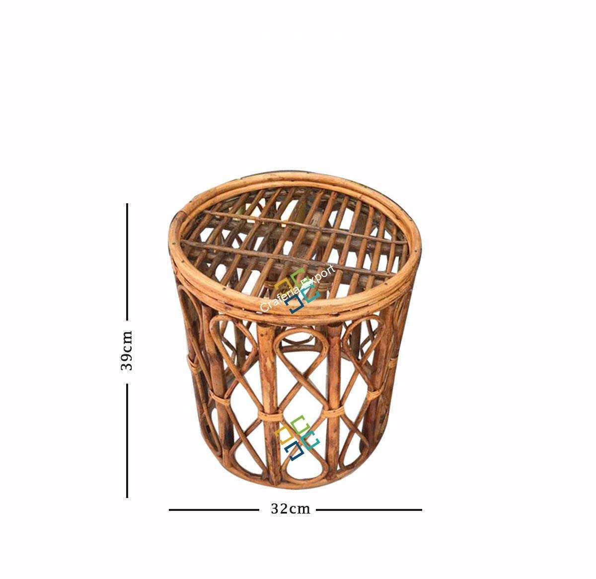 Antique Round Cane Stool For Living Room, Hotel, Restaurants etc(Set of 2) - Image 3