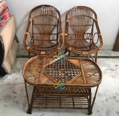 Handmade Natural Cane Chairs Table Set for Outdoor Indoor - Image 3