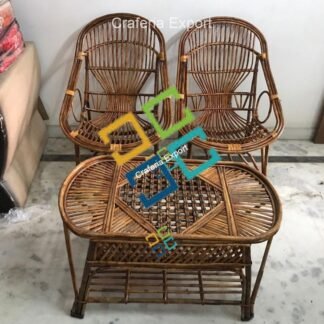 Handmade Natural Cane Chairs Table Set for Outdoor Indoor