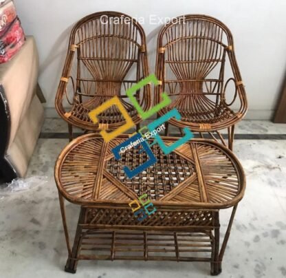 Handmade Natural Cane Chairs Table Set for Outdoor Indoor
