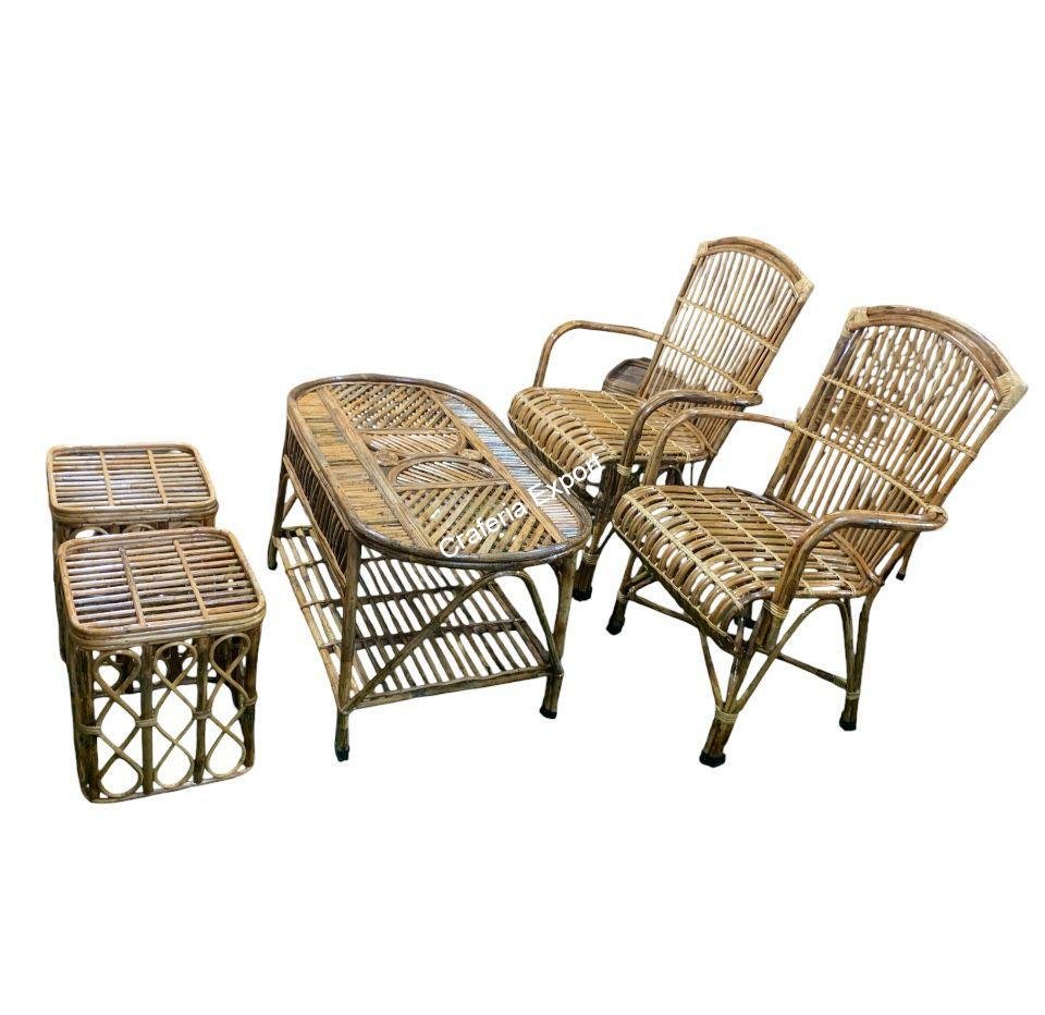 Bamboo Cane Rattan Chairs for Indoor and Outdoor both Set of 2- Brown Color - Image 4