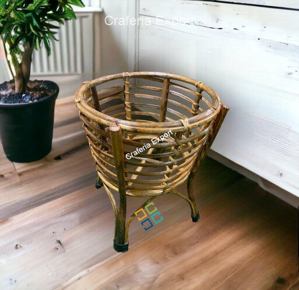 Cane bamboo single planter stand for balcony, living room décor
