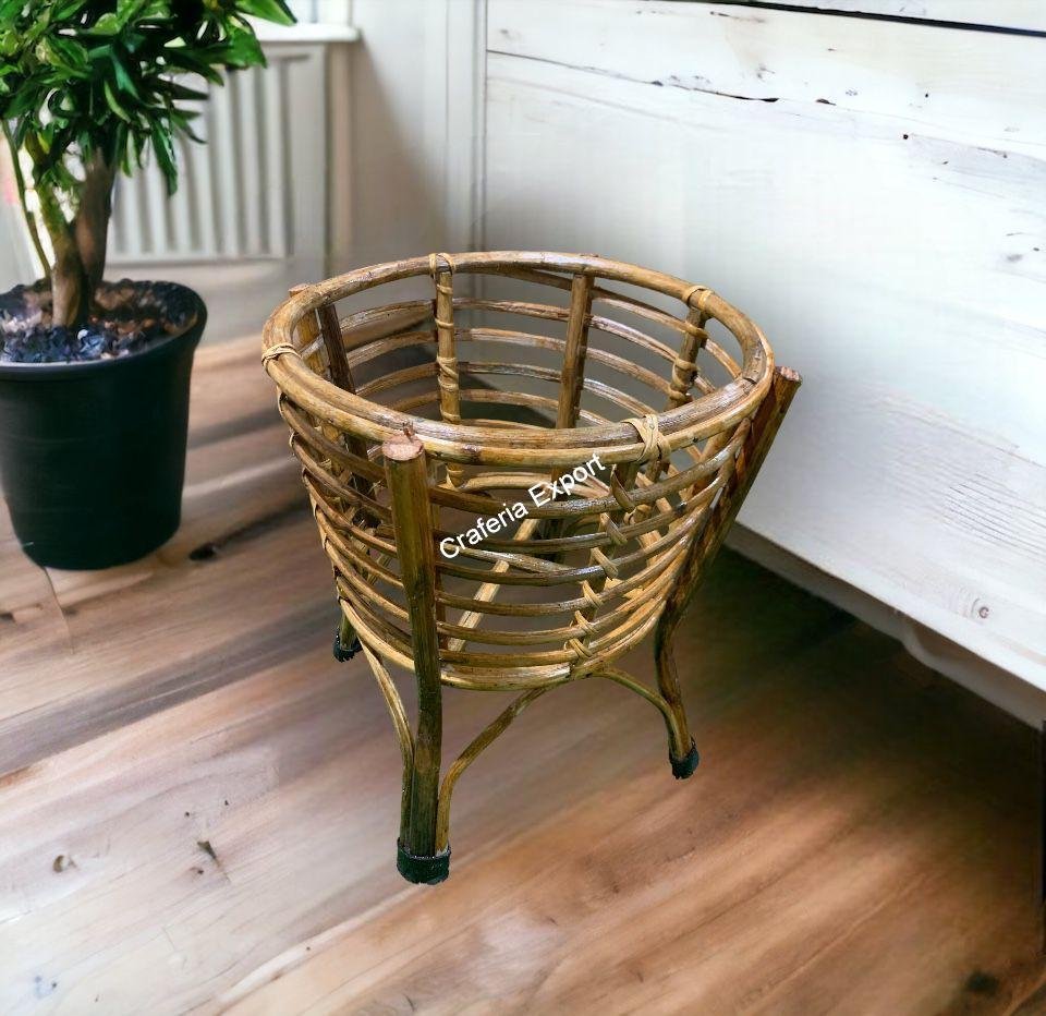 Cane bamboo single planter stand for balcony, living room décor