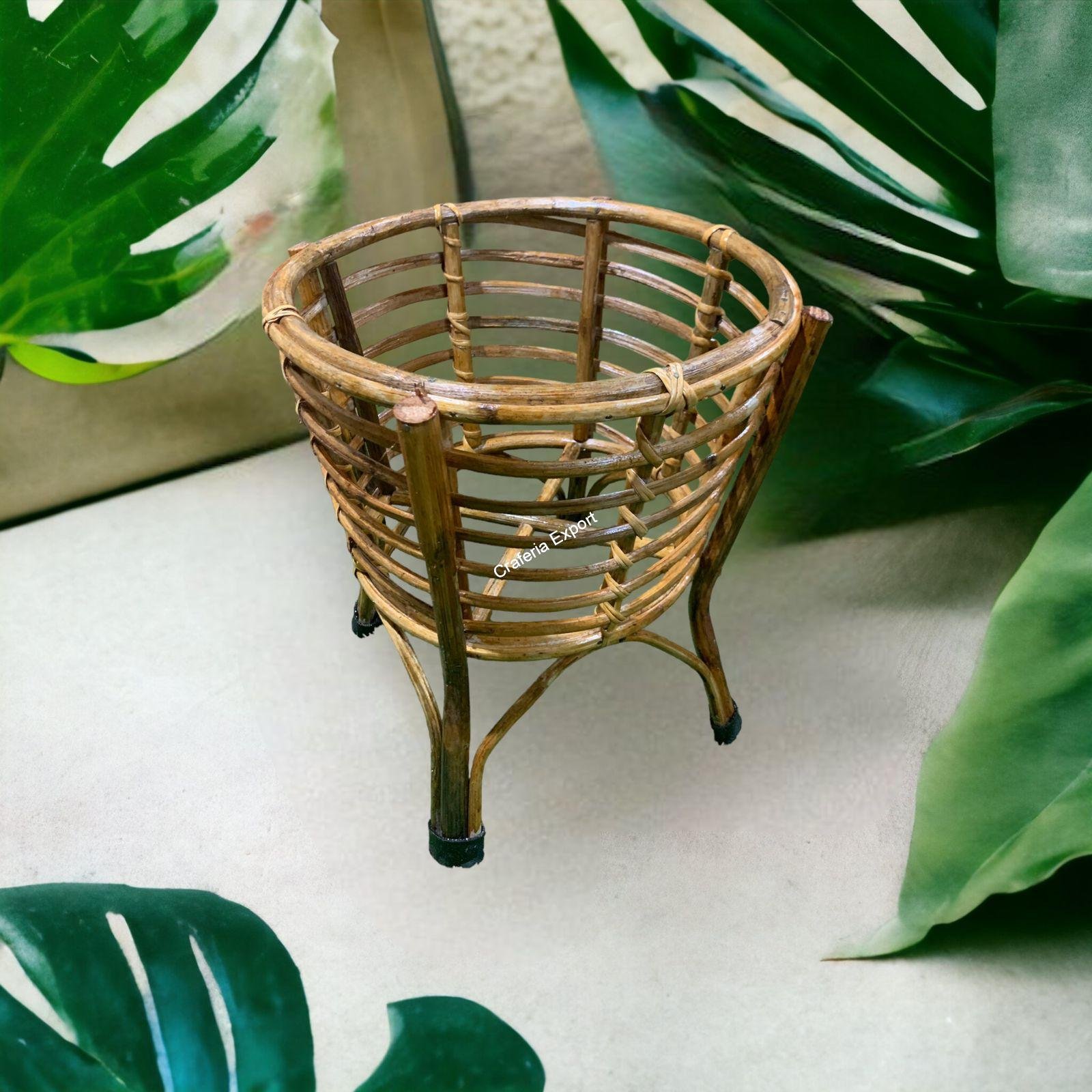Cane bamboo single planter stand for balcony, living room décor - Image 3