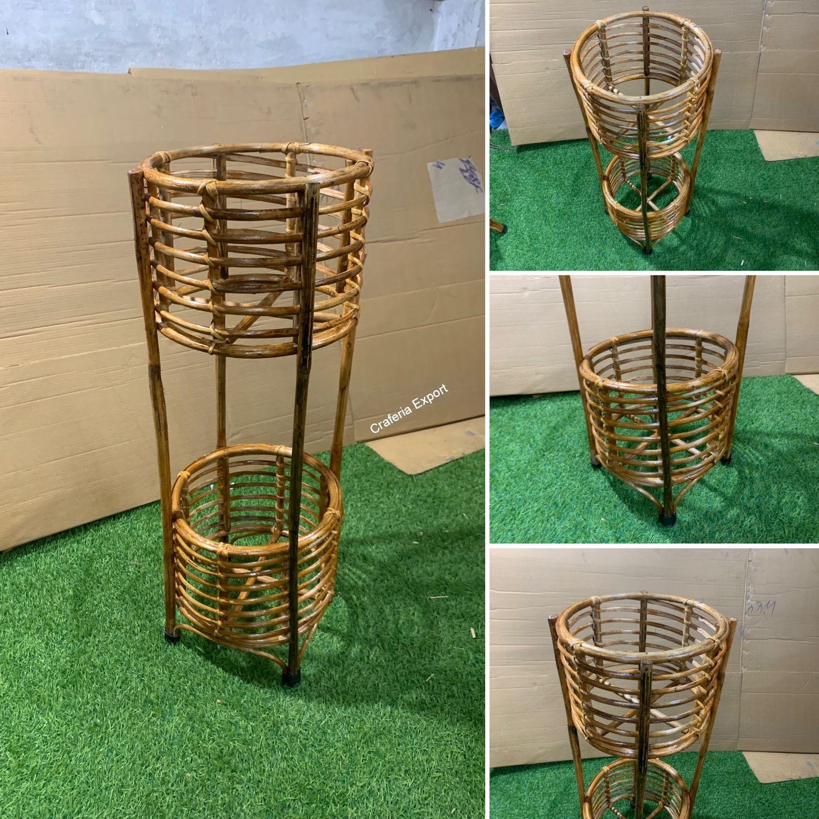 Bamboo cane bamboo double tier planter stand for balcony, living room decor - Image 3
