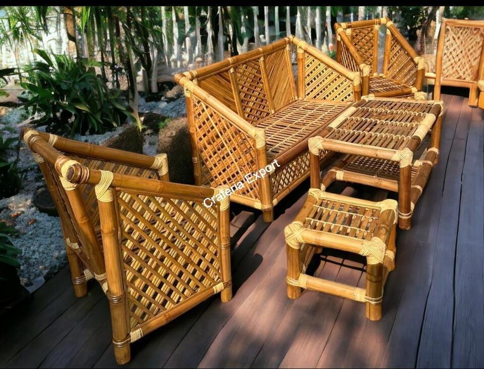 Eco-friendly Bamboo Chair table sofa furniture set for living room, café, restaurant, office- natural brown color