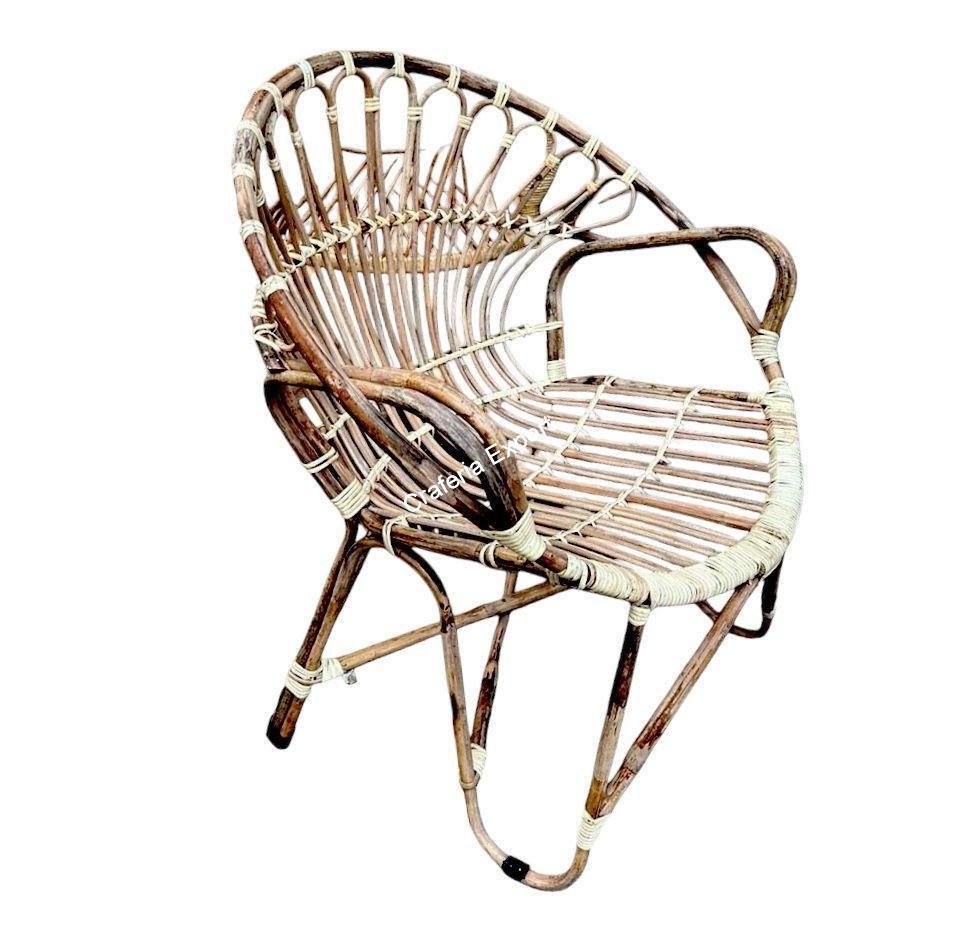 Bamboo Cane Chair for home | office | Balcony Garden | Armrest wicker rattan chair - set of 2 - Image 2