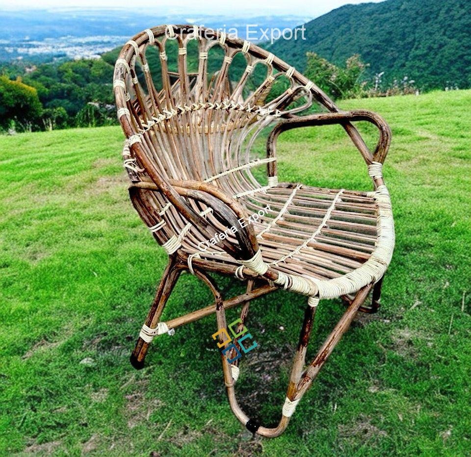 Bamboo Cane Chair for home | office | Balcony Garden | Armrest wicker rattan chair - set of 2 - Image 3