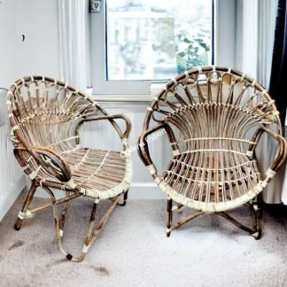 Bamboo Cane Chair for home | office | Balcony Garden | Armrest wicker rattan chair - set of 2