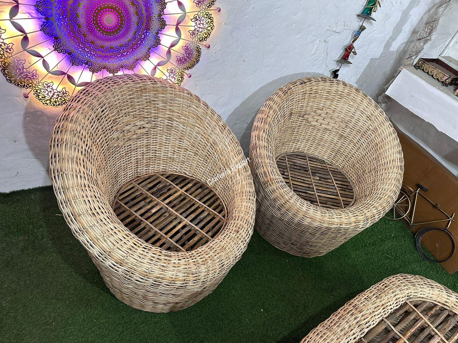 Rattan Cane Apple Shape Sofa Chair set | Bamboo Sofa Chairs set of 2