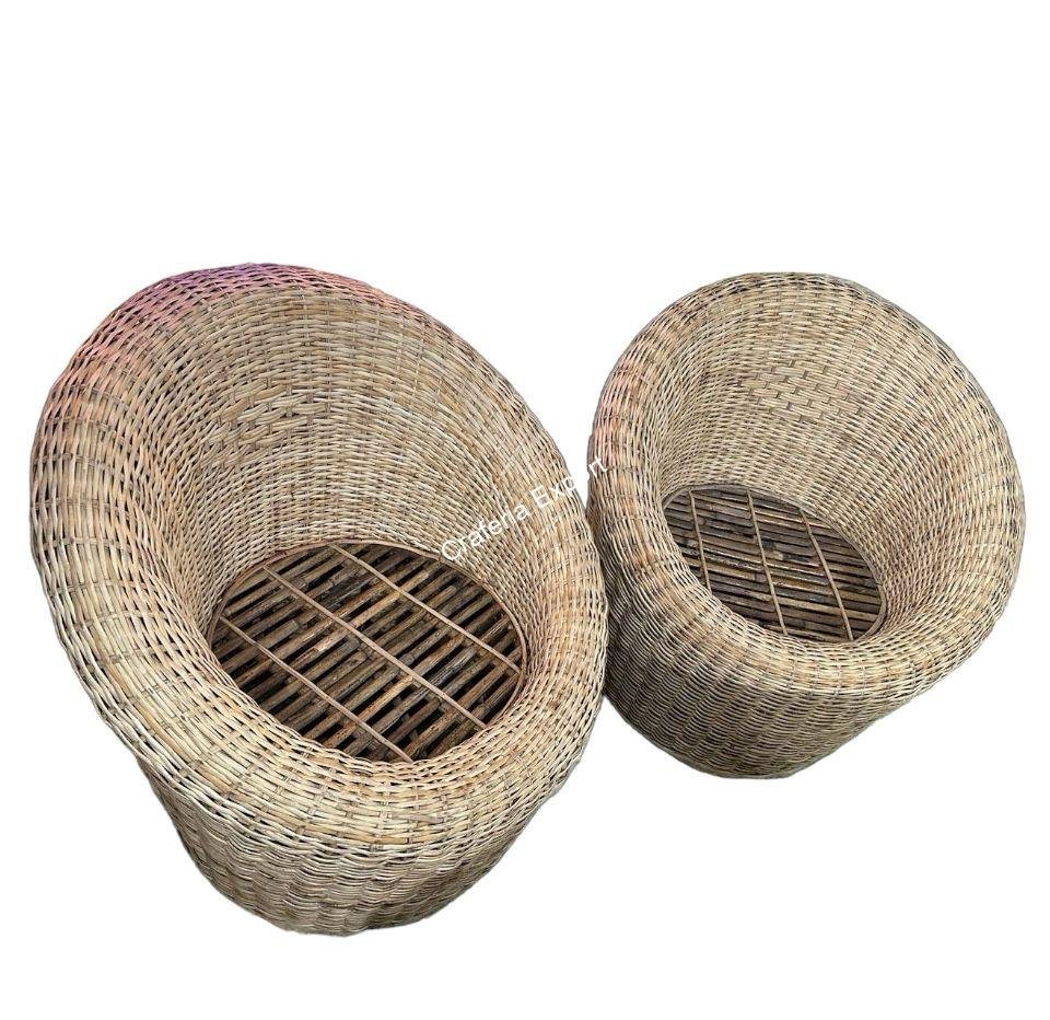 Rattan Cane Apple Shape Sofa Chair set | Bamboo Sofa Chairs set of 2 - Image 3