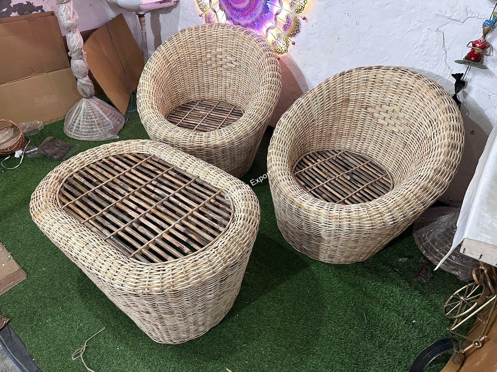 Bamboo Cane Apple Sofa Chairs with Table Set | Rattan Sofa Chair Furniture - Image 4