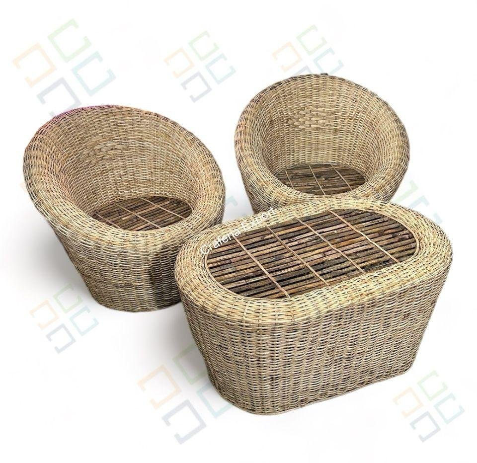 Bamboo Cane Apple Sofa Chairs with Table Set | Rattan Sofa Chair Furniture - Image 3