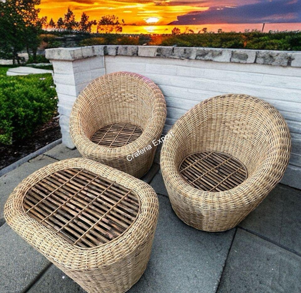 Bamboo Cane Apple Sofa Chairs with Table Set | Rattan Sofa Chair Furniture - Image 2