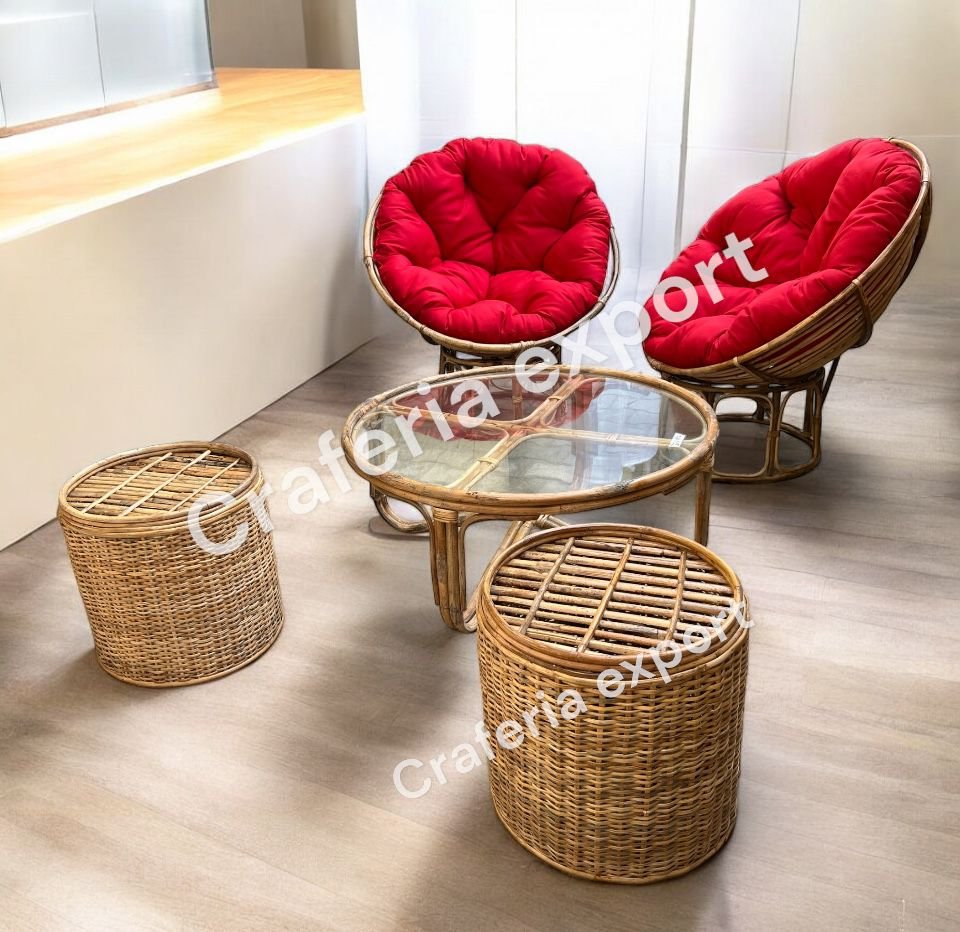 Rattan Furniture Cane Coffee Table With Chairs Stools Set Outdoor/living room/balcony, cafe - Image 3