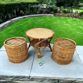 Round Coffee Rattan Table Stools/ Cane Sitting stools with table
