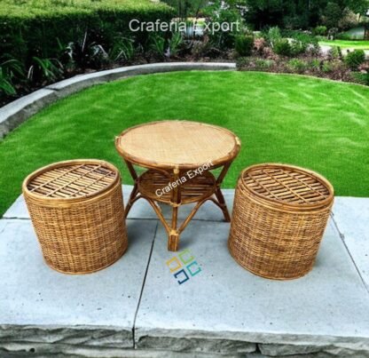Round Coffee Rattan Table Stools/ Cane Sitting stools with table