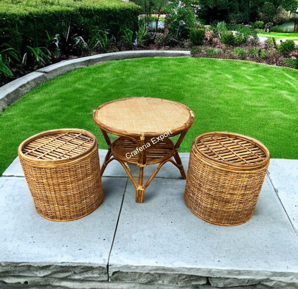 Round Coffee Rattan Table Stools/ Cane Sitting stools with table