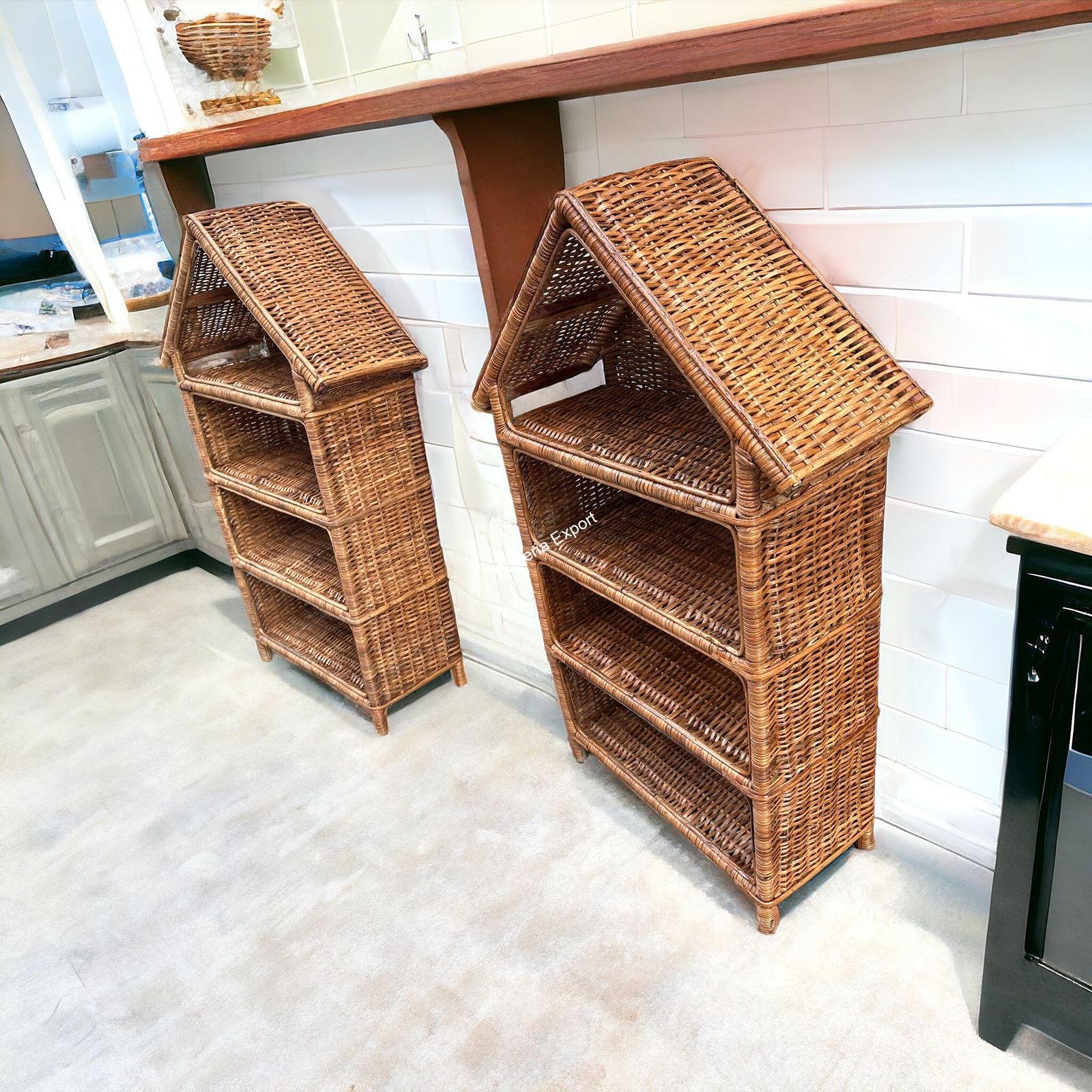 Hut Shaped Bamboo Cane Rattan Rack with 4 Shelves/Book/Shoes Rack- Multipurpose Use - Image 3