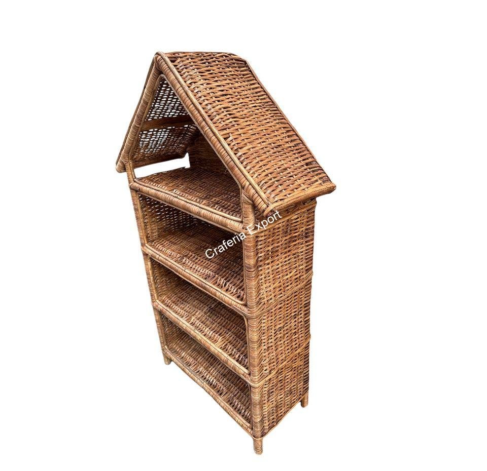 Hut Shaped Bamboo Cane Rattan Rack with 4 Shelves/Book/Shoes Rack- Multipurpose Use - Image 2