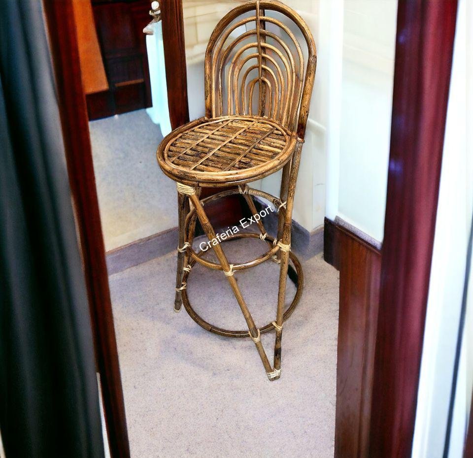 Rattan Cane Bar Chair with Backrest/ Bamboo Bar stool for Home/ Restaurants / Cafe/Hotels - Image 2