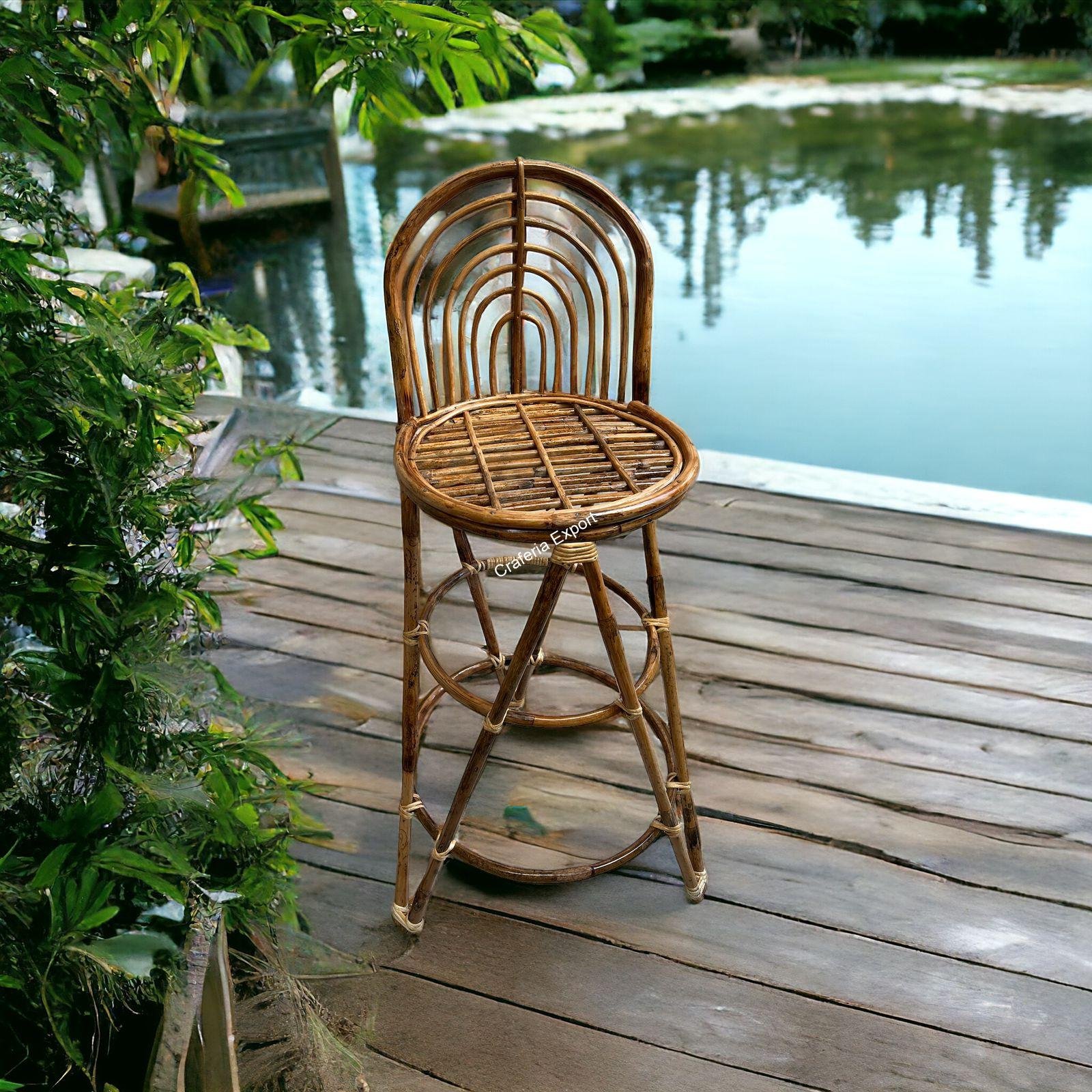 Rattan Cane Bar Chair with Backrest/ Bamboo Bar stool for Home/ Restaurants / Cafe/Hotels - Image 3