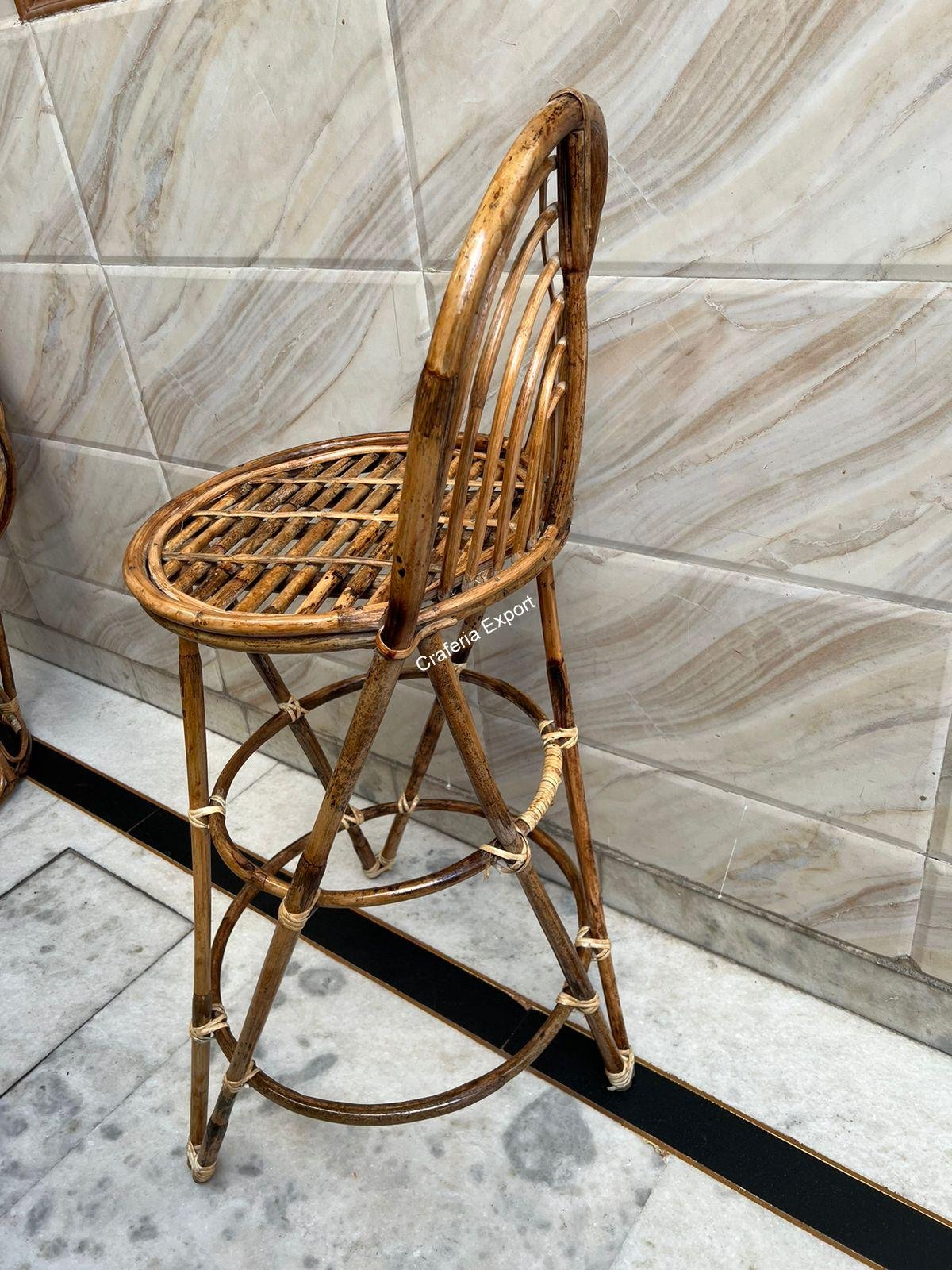Rattan Cane Bar Chair with Backrest/ Bamboo Bar stool for Home/ Restaurants / Cafe/Hotels - Image 5
