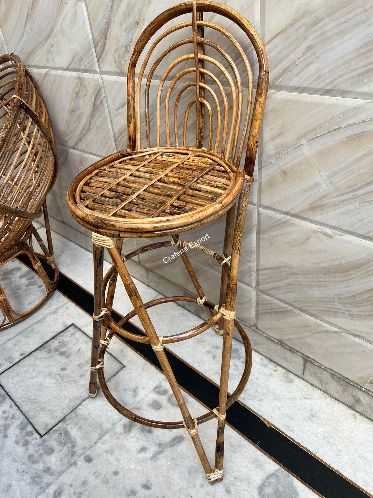 Rattan Cane Bar Chair with Backrest/ Bamboo Bar stool for Home/ Restaurants / Cafe/Hotels - Image 4