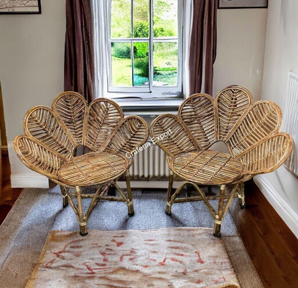 Rattan Chair Cane Armchair with Flower Shaped for Indoor Outdoor/ Bamboo Cane Wicker Chairs for Events/Cafe Resort / Restaurants Living Room - Image 2