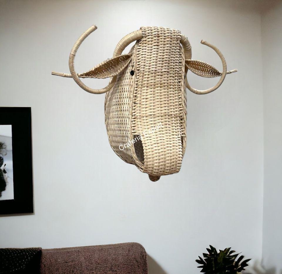 Rattan Bull Head | Animal Head for Wall decor, Kids room, Wicker Bull Head - Image 2