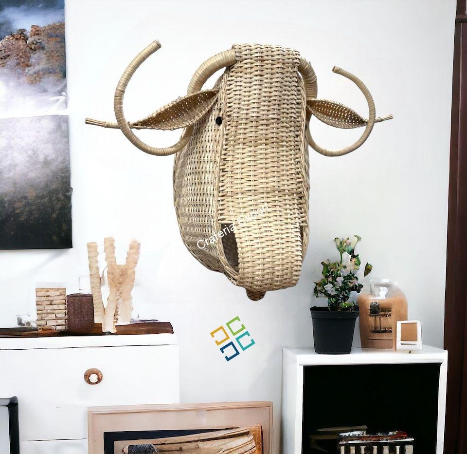 Rattan Bull Head | Animal Head for Wall decor, Kids room, Wicker Bull Head