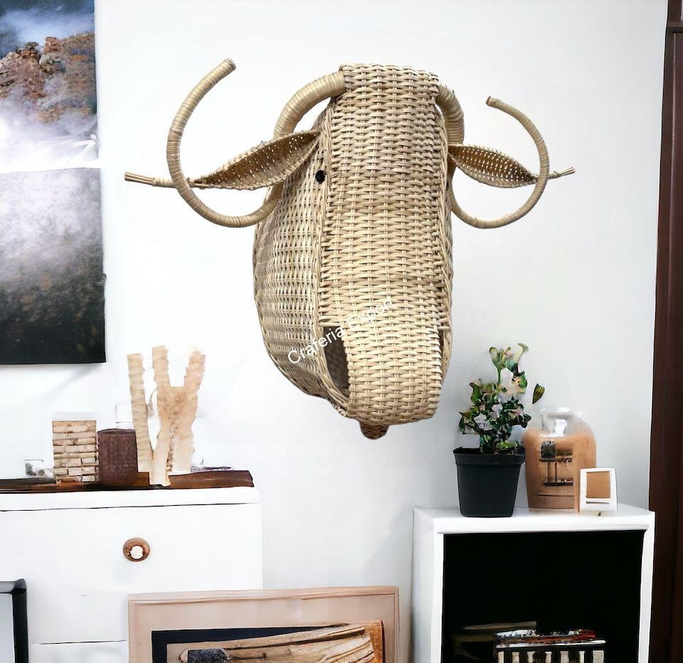 Rattan Bull Head | Animal Head for Wall decor, Kids room, Wicker Bull Head