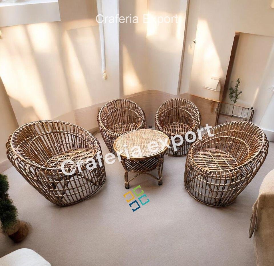 Cane Chair furniture set for indoor outdoor with table | Bamboo Cane Chairs table | Dinning Set - Image 2