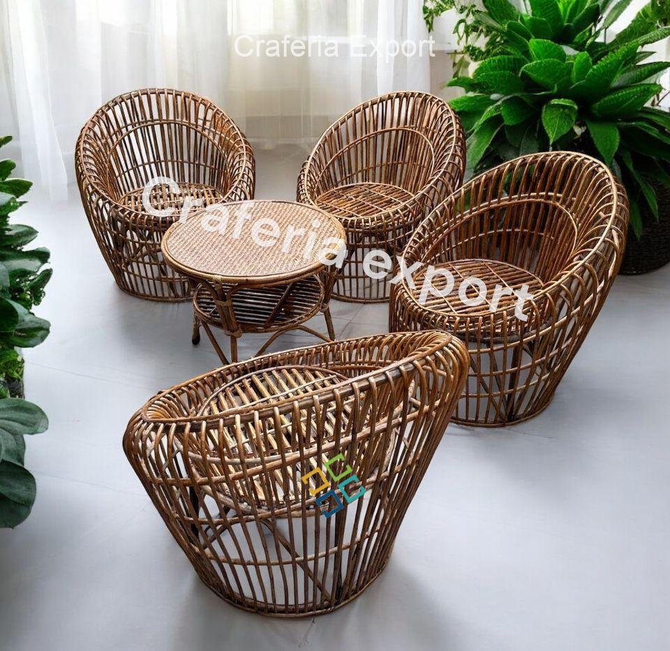 Bamboo Cane Chairs Table | Dinning Set Furniture Outdoor Indoor | Rattan Chair - Image 3