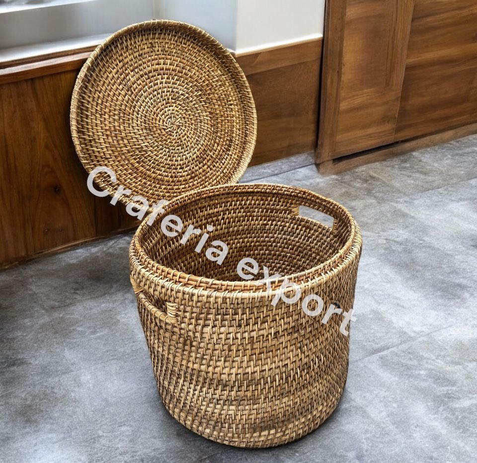 Bamboo Rattan Laundry Basket with Closest | Cane Storage Truck with Multi-Use Basket - Image 2