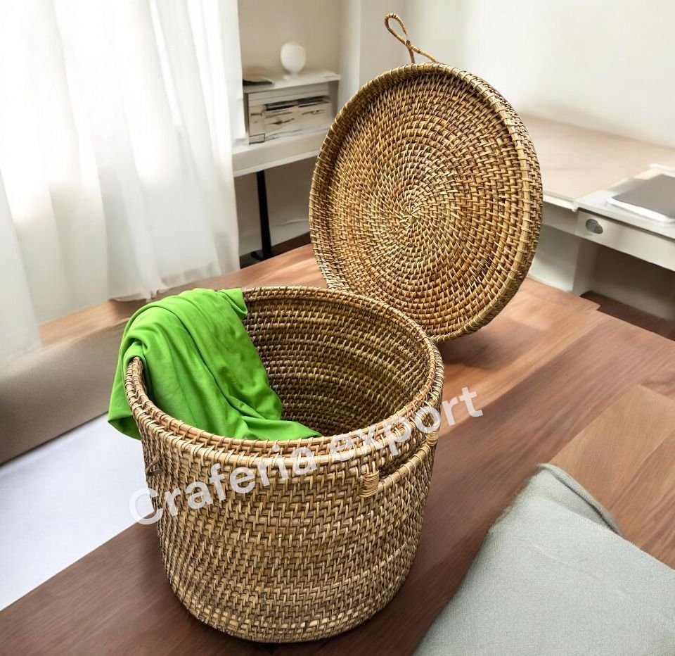 Bamboo Rattan Laundry Basket with Closest | Cane Storage Truck with Multi-Use Basket - Image 3